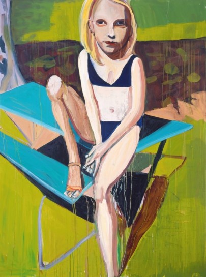 Blonde Girl Sitting on a Picnic Table, 2007. Шанталь Джофф (иногда Шанталь Жоффе, англ. Chantal Joffe) - британская художница. Современная живопись. Contemporary art, paintings