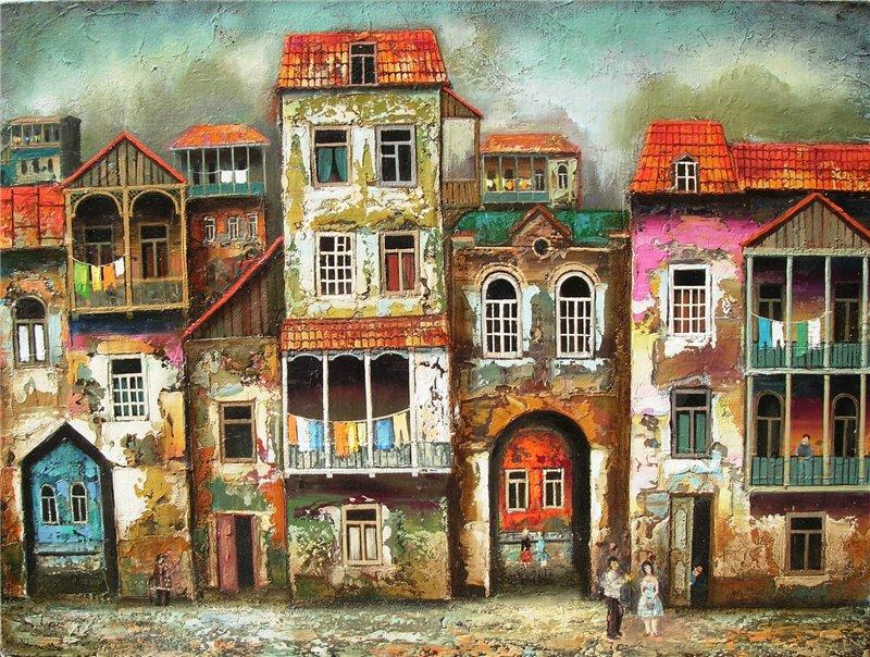 Городской пейзаж. Давид Мартиашвили (David Martiashvili) - современный грузинский художник. Современная живопись. Грузия, картины