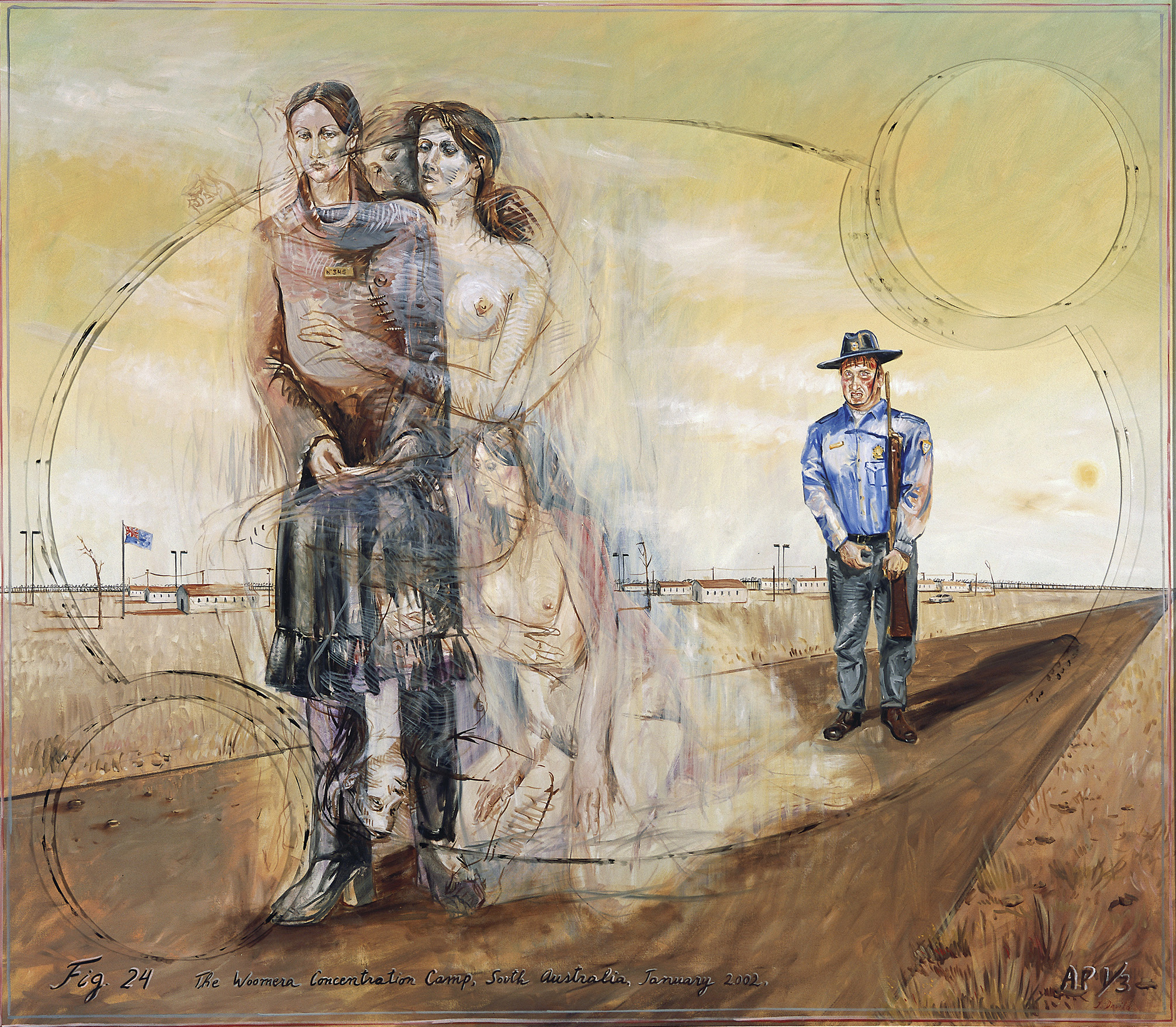 Лагерь Вумера - The Woomera Concentration Camp, 2002. Хуан Давила (Juan Davila) - современный чилийский, австралийский художник. Современное искусство Чили, искусство Австралии
