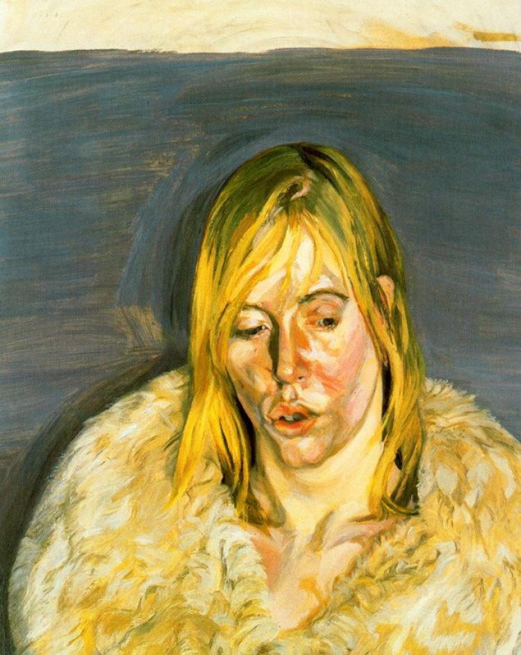 Люсьен Фрейд. Современное искусство. Девушка в меховом пальто, 1967