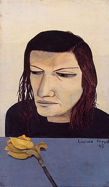 Люсьен Фрейд. Современная живопись. Женщина с нарциссом, 1945