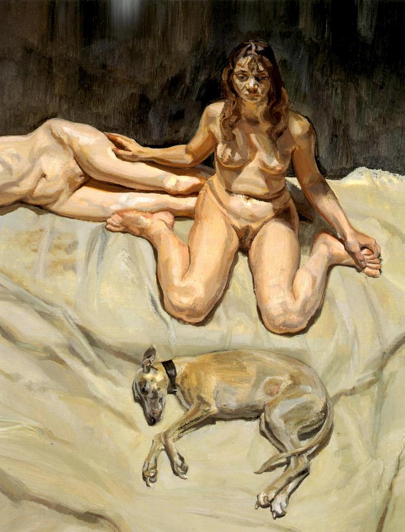 Люсьен Фрейд. Современное искусство. Современная живопись. Плуто и сестры Бэйтман, 1996
