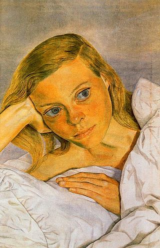 Люсьен Фрейд. Современное искусство. Девушка в постели, 1952. Кэролин Блэквуд