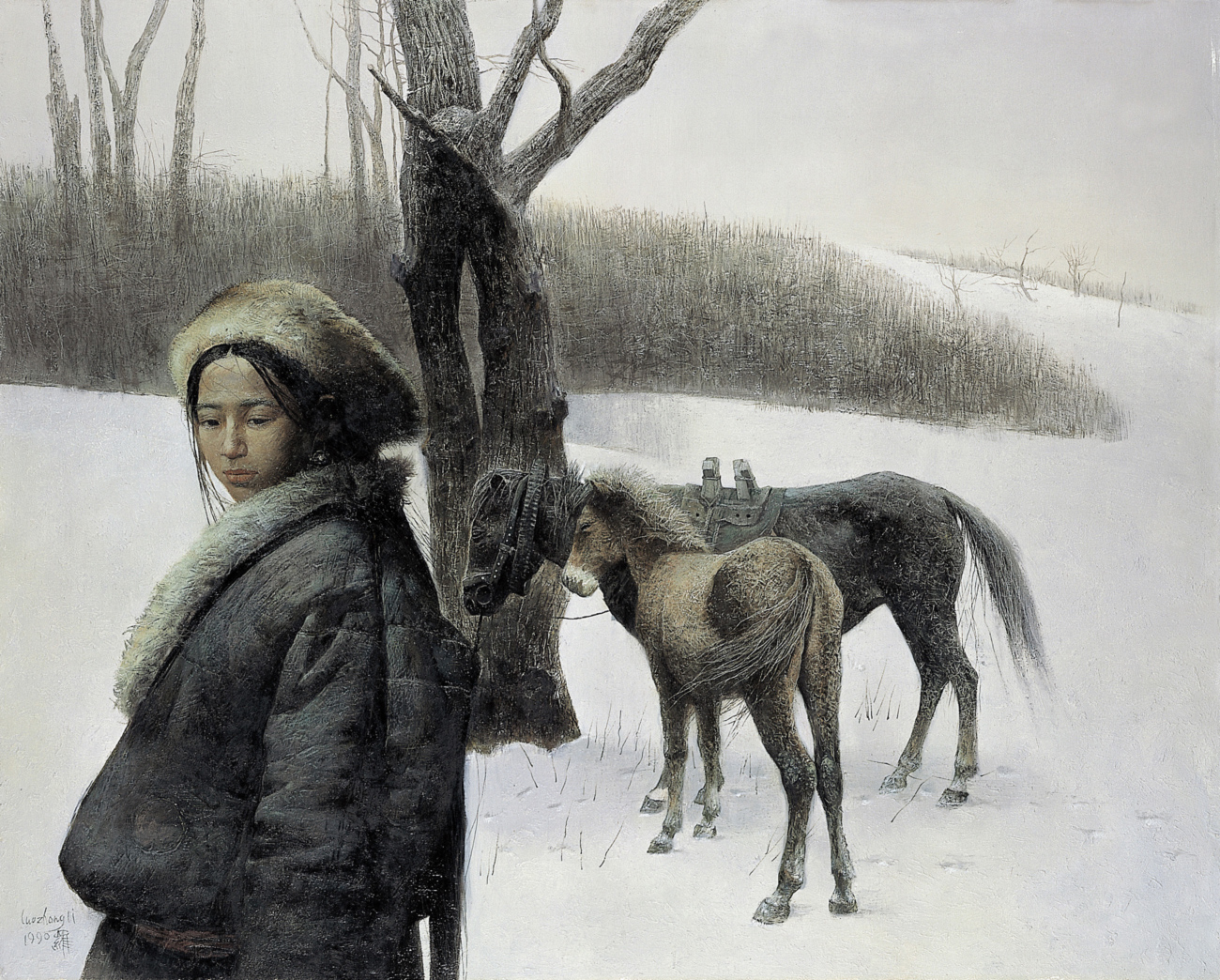 Снежное Поле А-Па, 1990. Ло Чжунли (Luo Zhongli) - современный китайский художник. Современная живопись Китая. Китайский реализм
