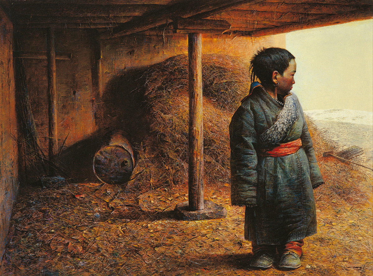 Тибетский ребенок, 1991. Ло Чжунли (Luo Zhongli) - современный китайский художник. Современная живопись Китая. Китайский реализм