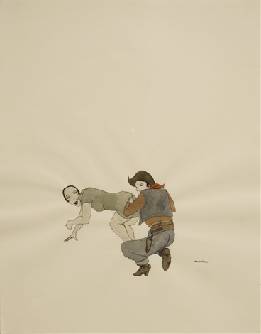 Cowboy kneeling behind woman, 2000. Марсель Дзама (Marcel Dzama) - современный канадский художник. Современная живопись Канады