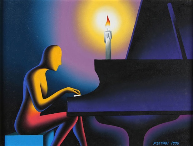 Pianist (Пианист), 1995. Марк Костаби (Mark Kostabi) - современный художник. Современная живопись