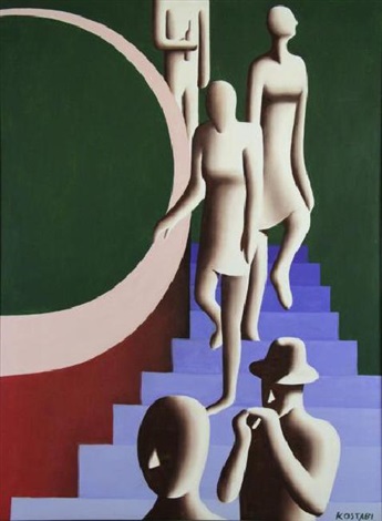 Figures Descending a Staircase (Фигуры спускающиеся по лестнице), 1982. Марк Костаби (Mark Kostabi) - современный художник. Современная живопись