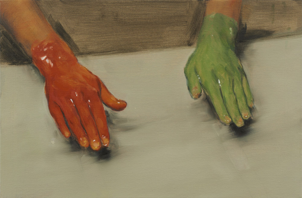 Современное искусство. Михаэль Борреманс (Michael Borremans). Современная живопись. Красная рука, зеленая рука