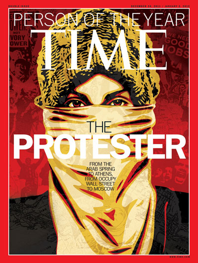Современная живопись. Шепард Фейри. Журнал Time. Человек года: Протестующий. Обложка 2011
