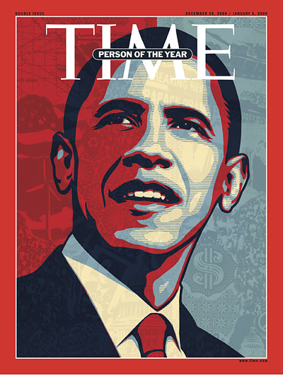 Современная живопись. Шепард Фейри. Журнал Time. Человек года: Барак Обама. Обложка 2008