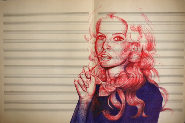 Ванесса Прагер. Современное искусство. Современная живопись США. Картины шариковой ручкой на нотной бумаге